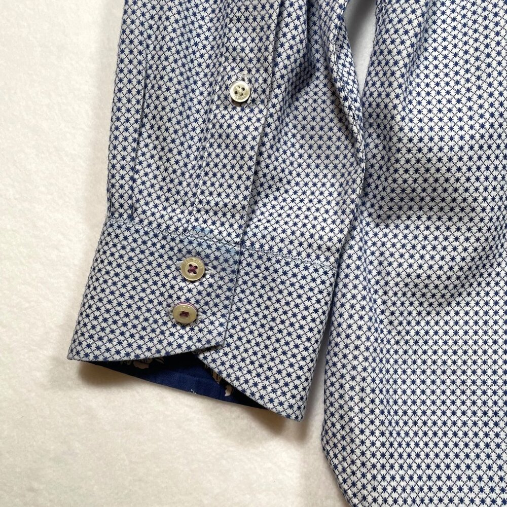 Ted Baker Endurance Navy White Printed Long Sleeve Button Up Shirt Size 16 32/33 - Picture 8 of 10